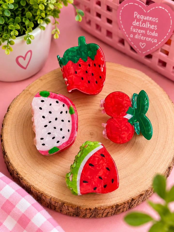 🍓🍒🍉 Você acabou de encontrar as piranhas de cabelo em formato de frutinhas mais fofas...